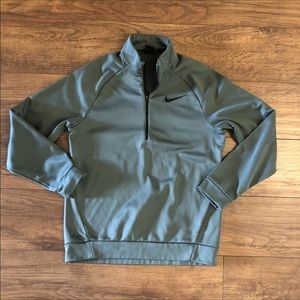 Nike Mens 1/2 Zip Pullover Size M Green Fleece Lined Dri-Fit Warm Up Active
